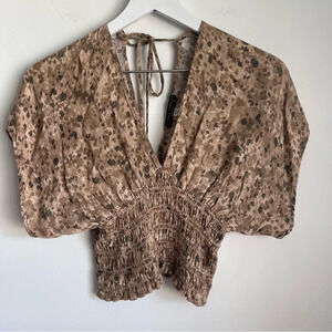 Final Touch animal print smocked loose sleeve blouse size small